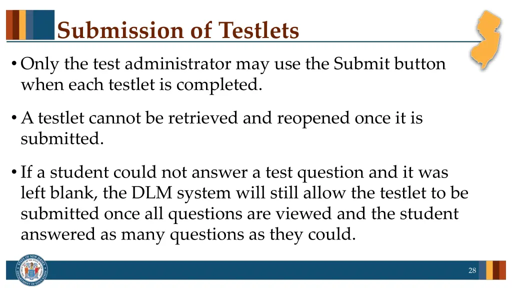 submission of testlets only the test