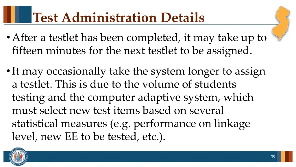 test administration details after a testlet