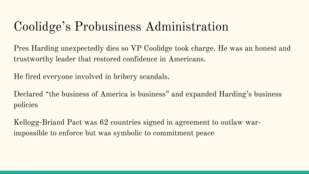 coolidge s probusiness administration