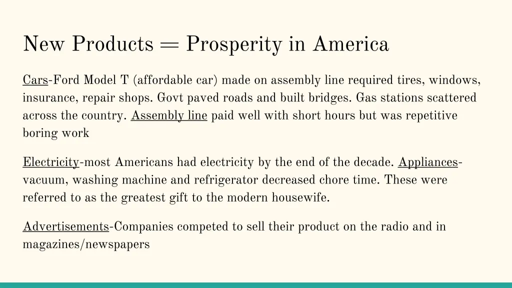 new products prosperity in america