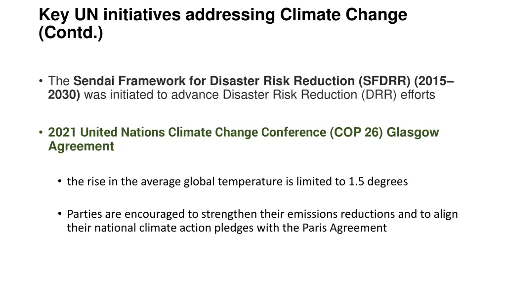 key un initiatives addressing climate change contd