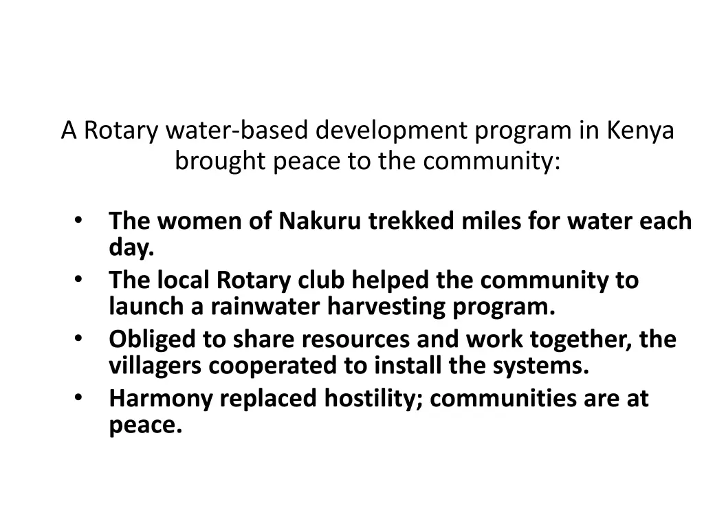 a rotary water based development program in kenya