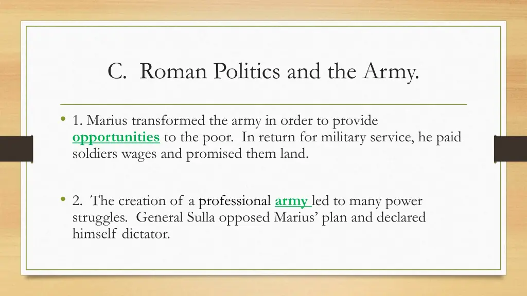 c roman politics and the army