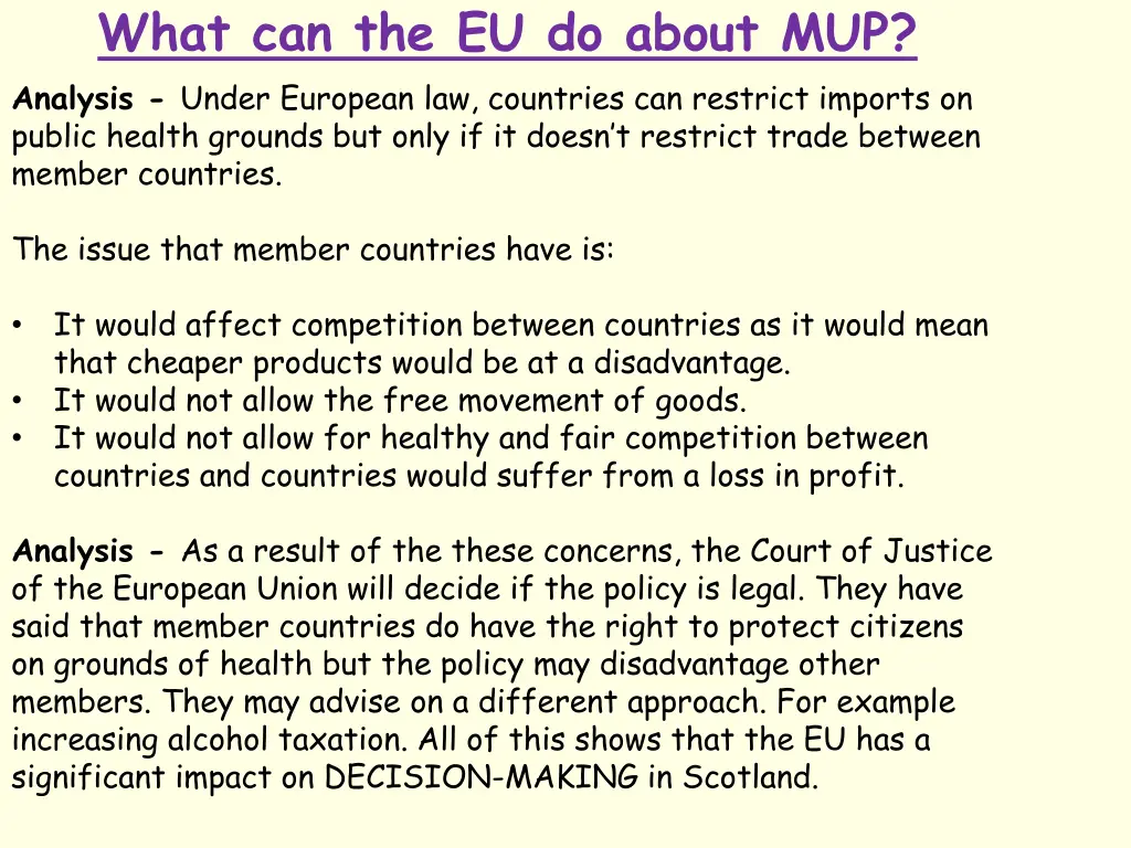 what can the eu do about mup analysis under