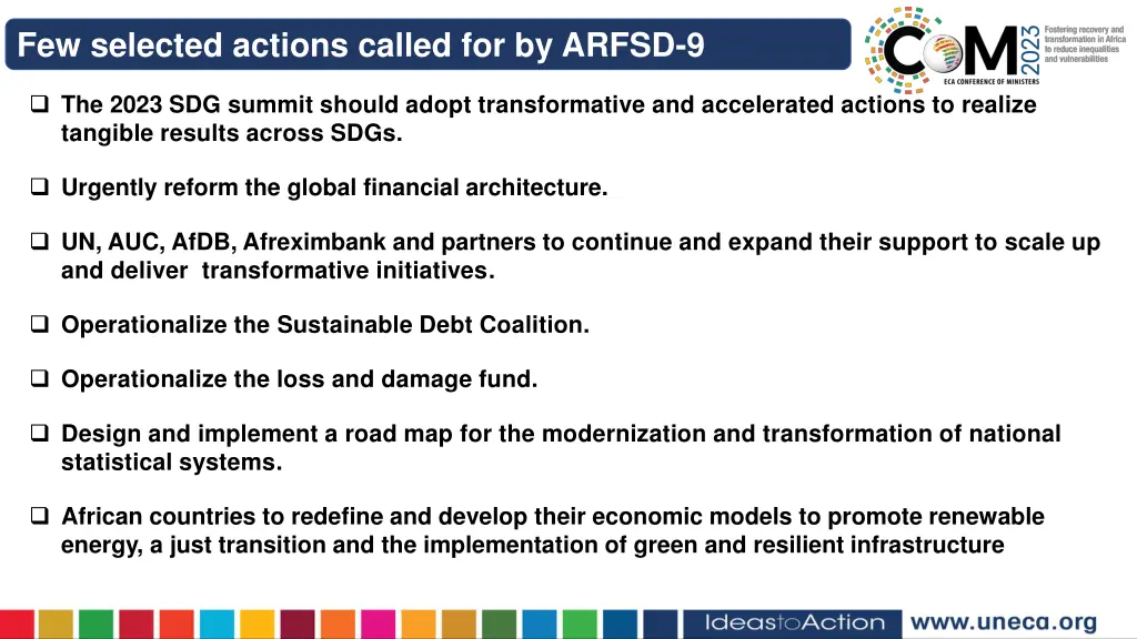 few selected actions called for by arfsd 9