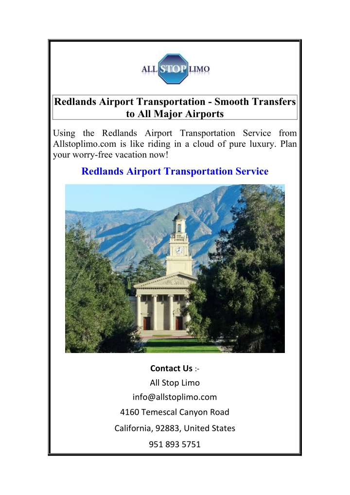 redlands airport transportation smooth transfers