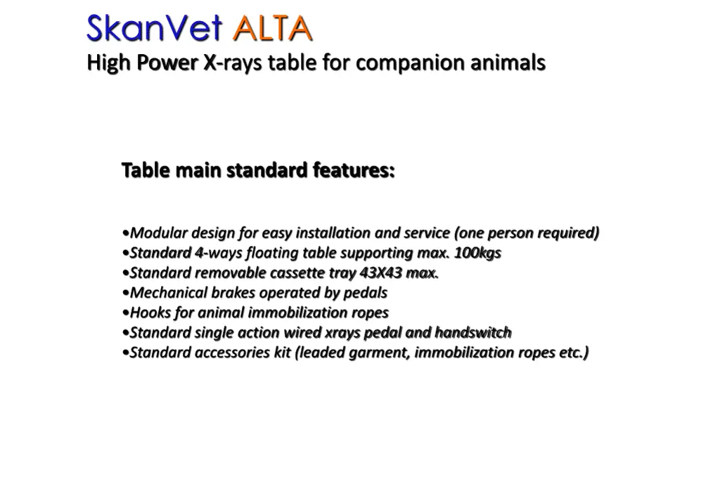 skanvet alta high power x rays table 1