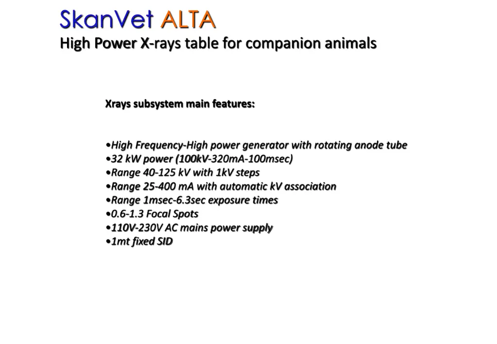 skanvet alta high power x rays table