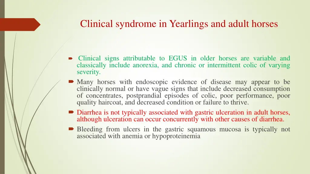 clinical syndrome in yearlings and adult horses