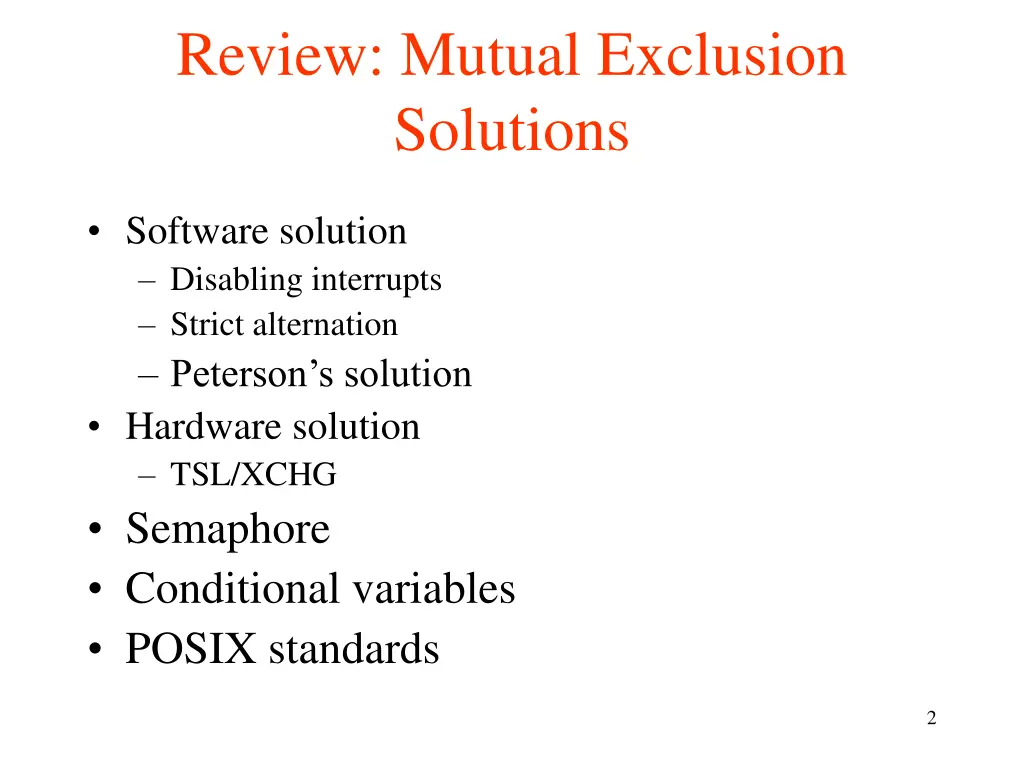 review mutual exclusion solutions