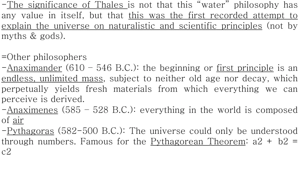 the significance of thales is not that this water