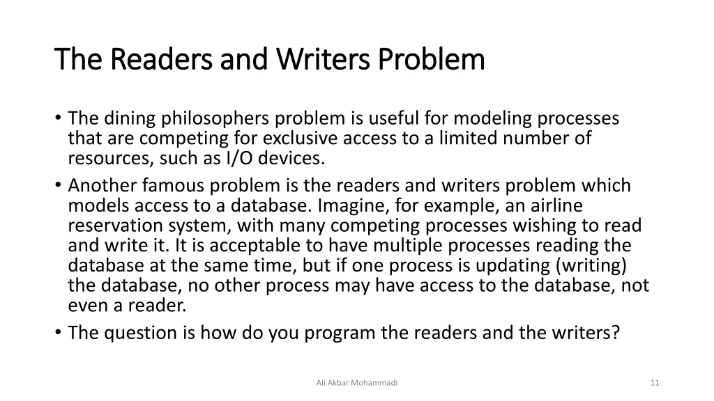 the readers and writers problem the readers