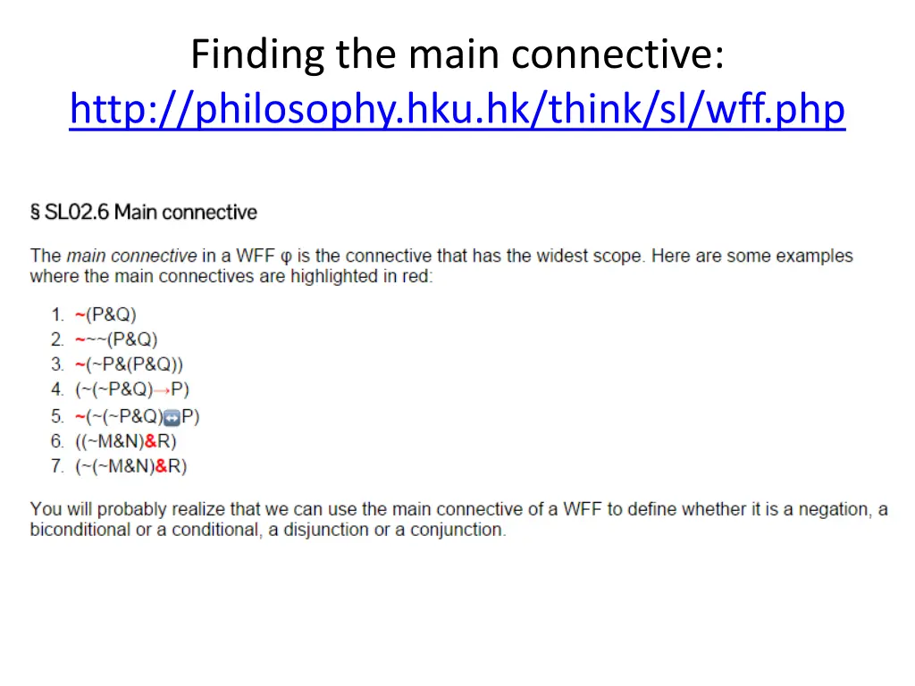 finding the main connective http philosophy