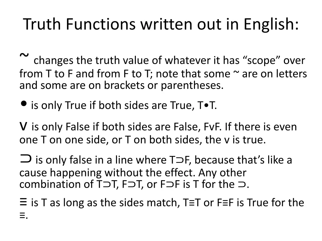 truth functions written out in english