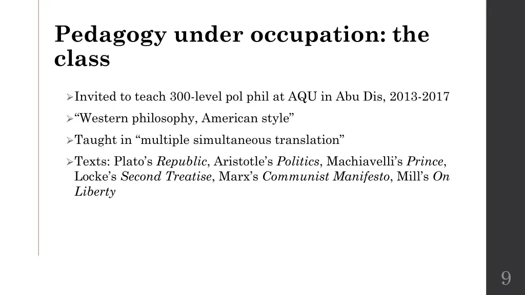 pedagogy under occupation the class