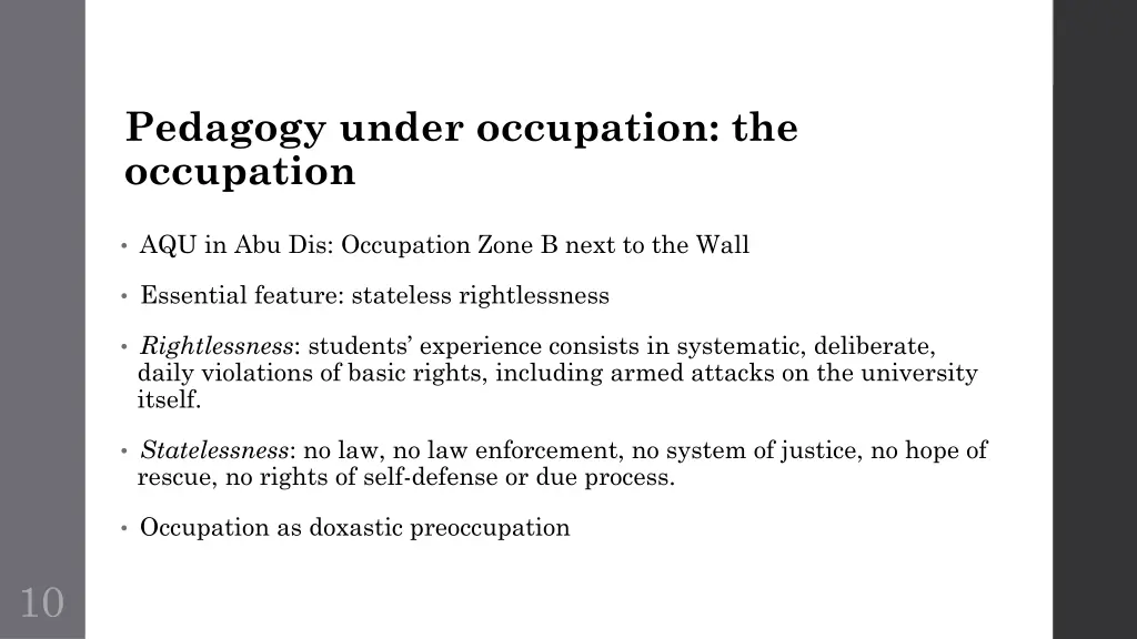 pedagogy under occupation the occupation