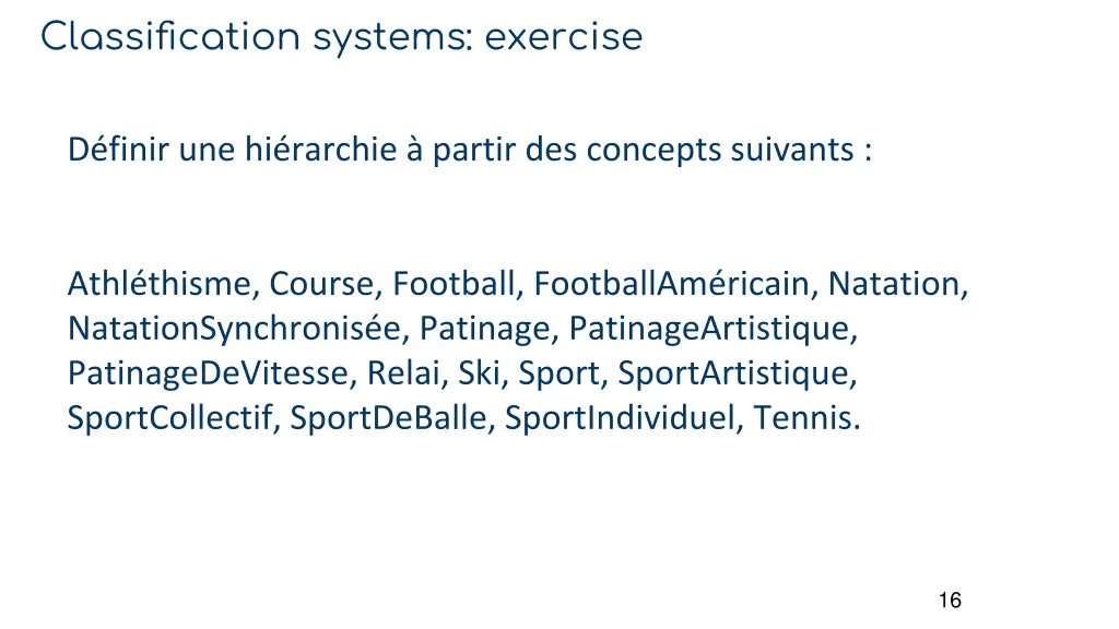 classification systems exercise