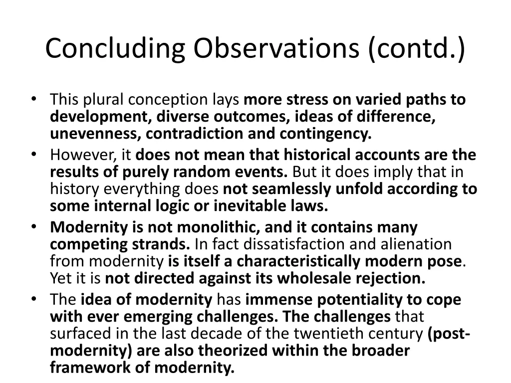 concluding observations contd