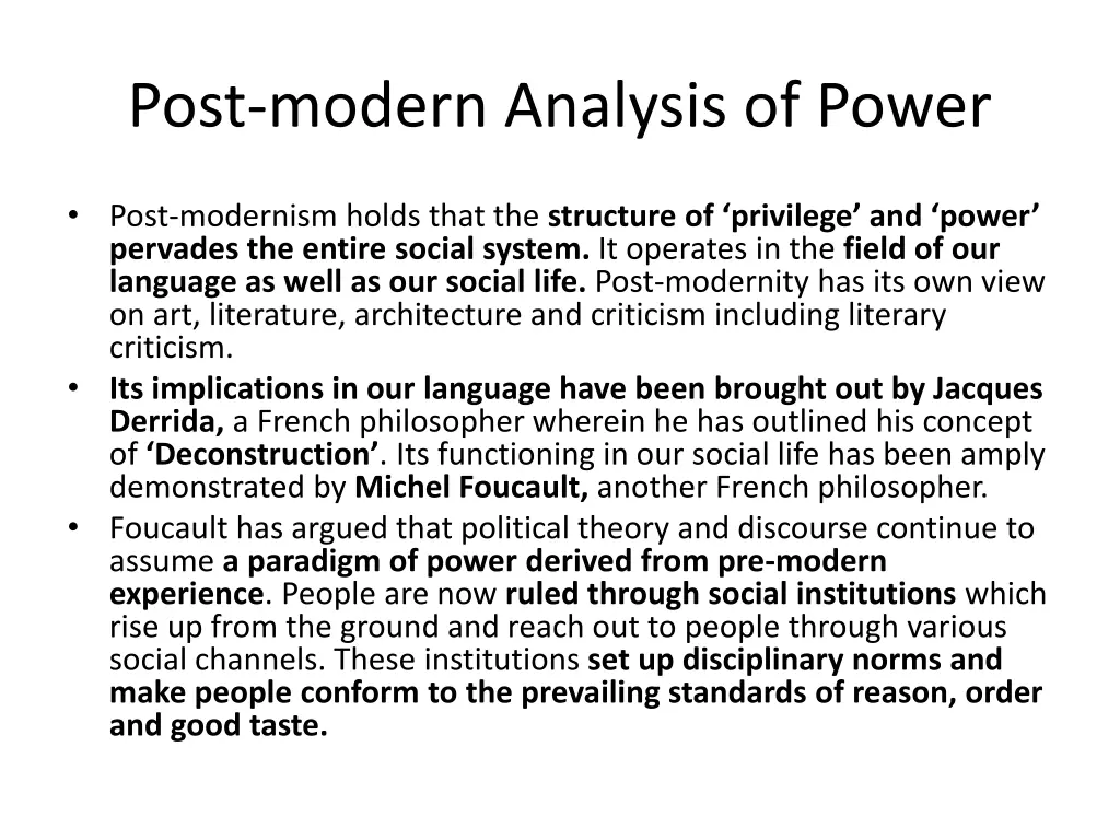 post modern analysis of power