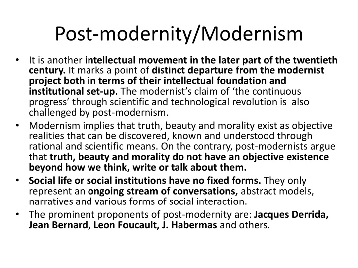 post modernity modernism