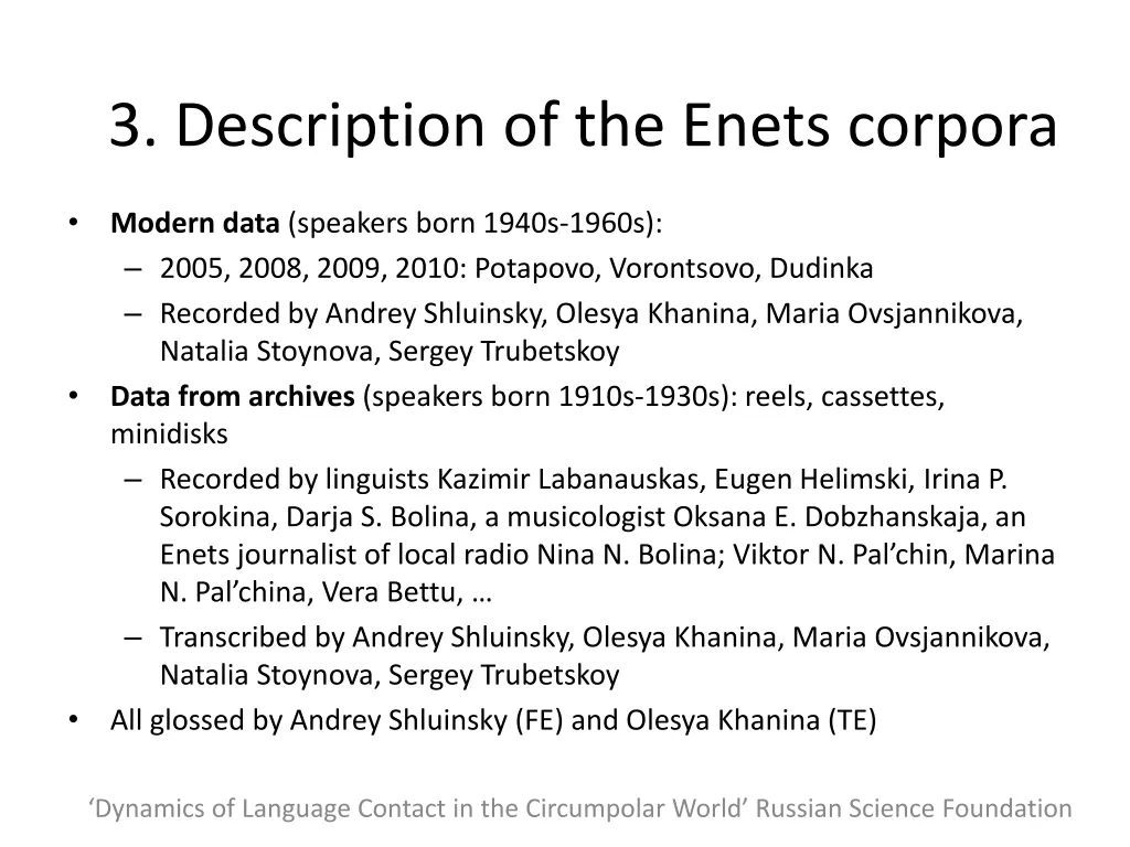 3 description of the enets corpora 1