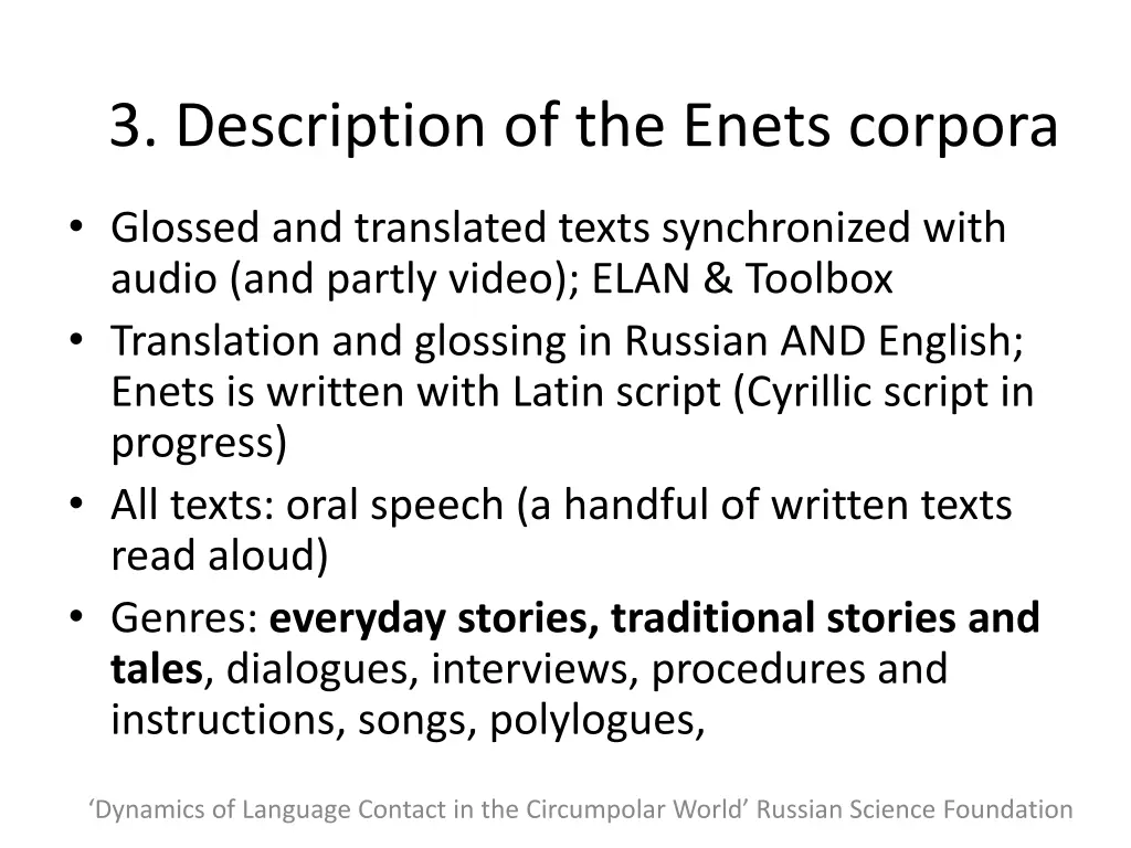 3 description of the enets corpora