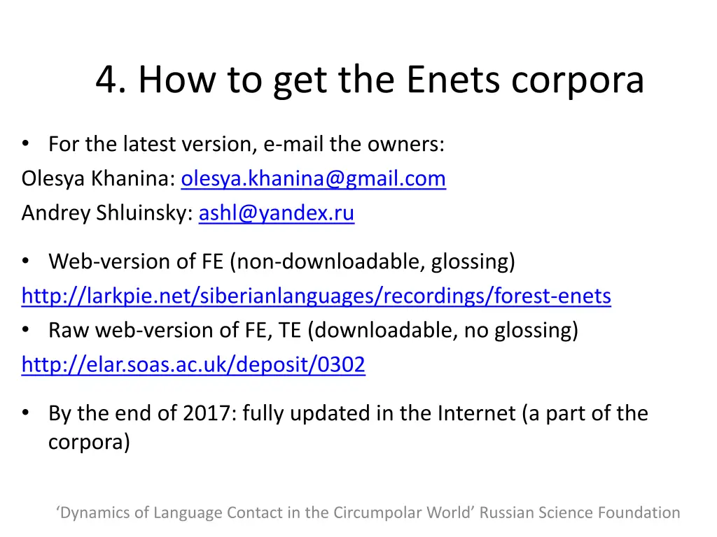 4 how to get the enets corpora