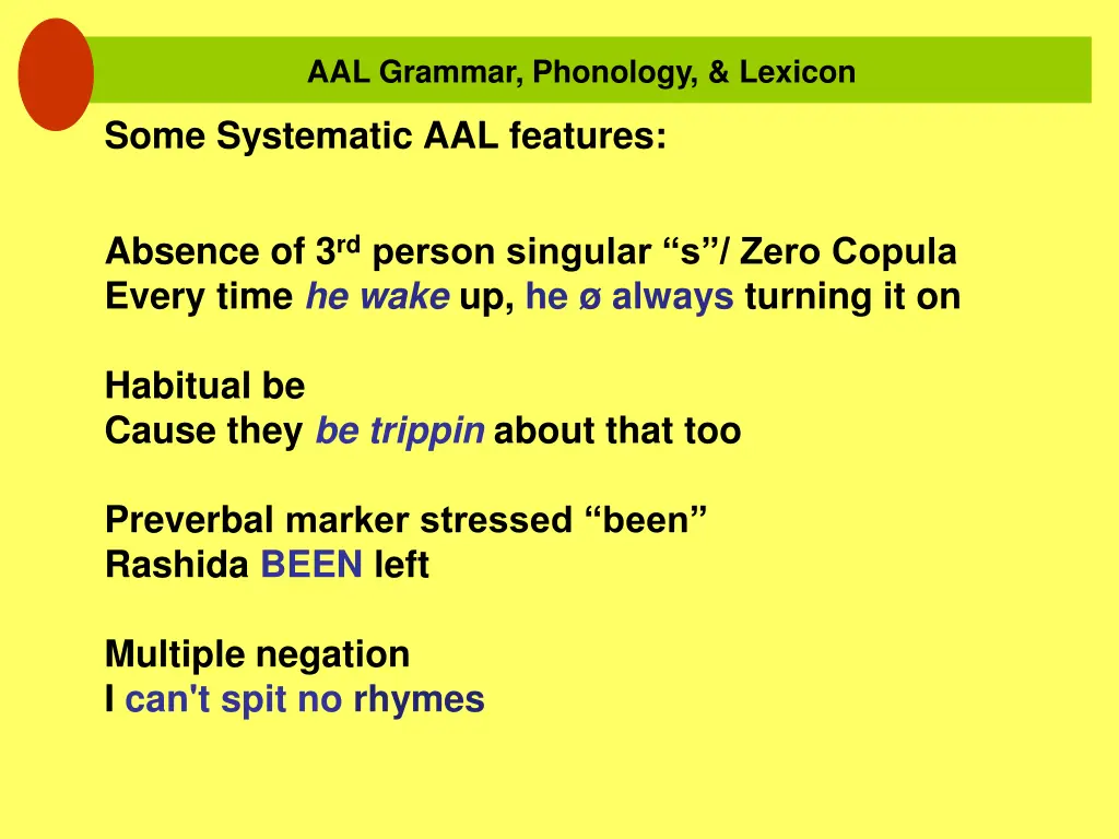 aal grammar phonology lexicon