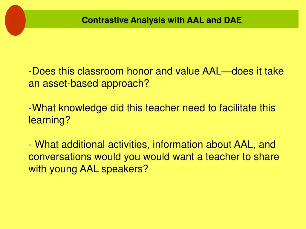 contrastive analysis with aal and dae