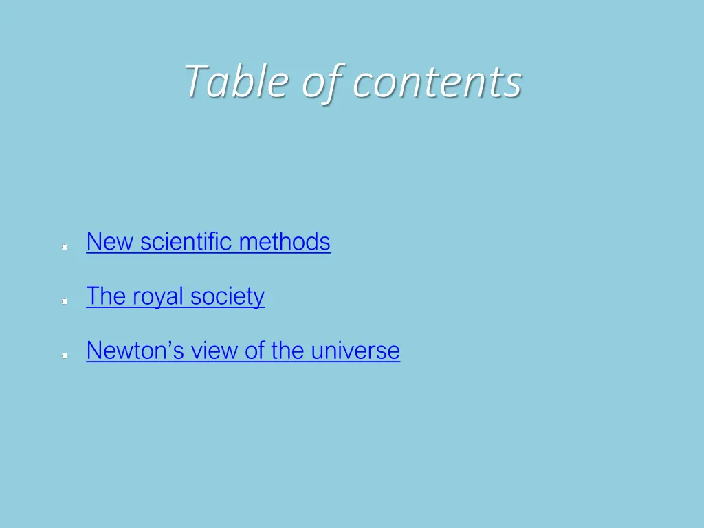 table of contents