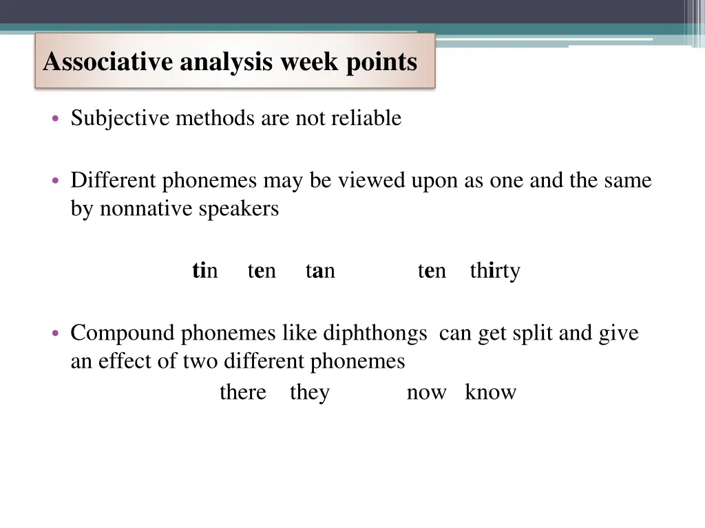 associative analysis week points