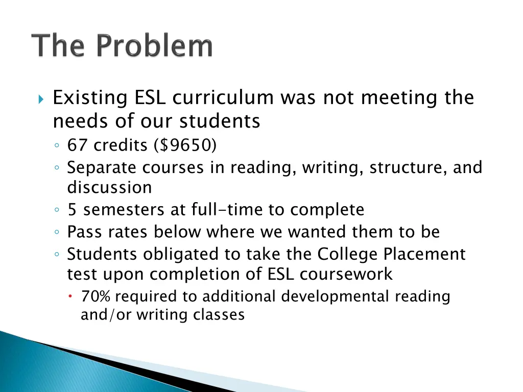 existing esl curriculum was not meeting the needs