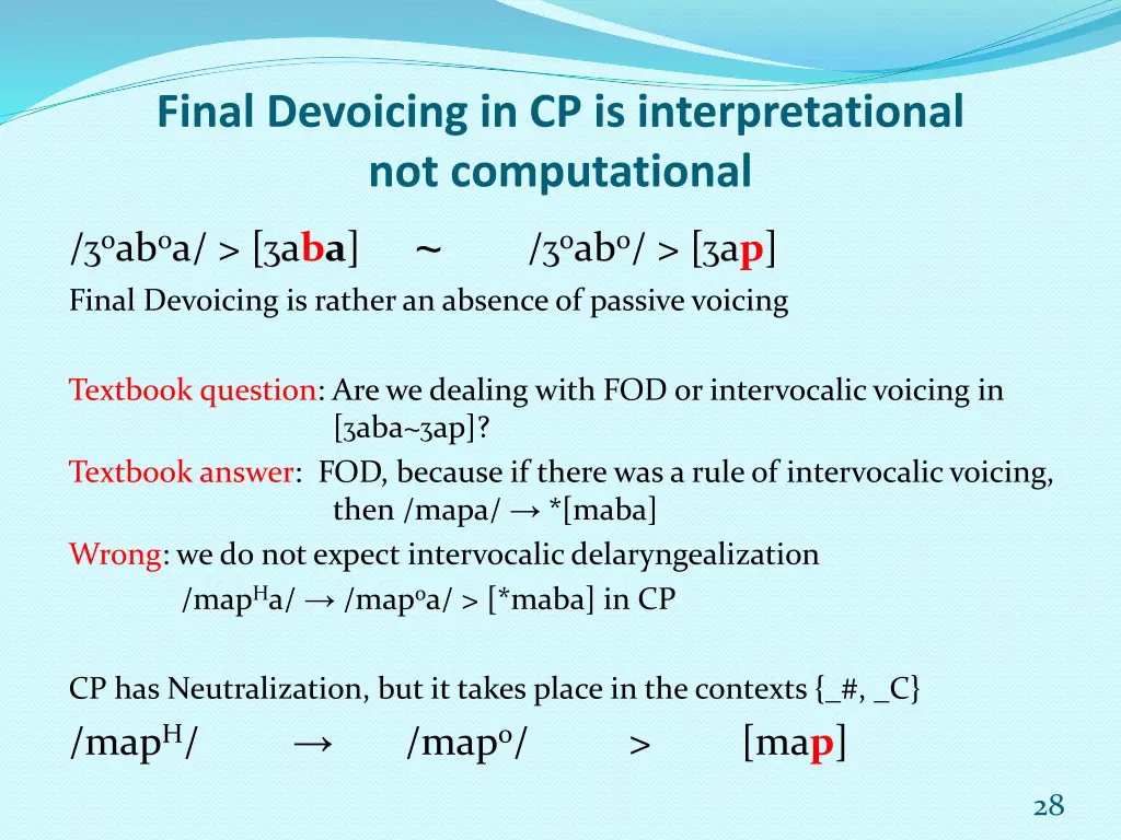 final devoicing in cp is interpretational