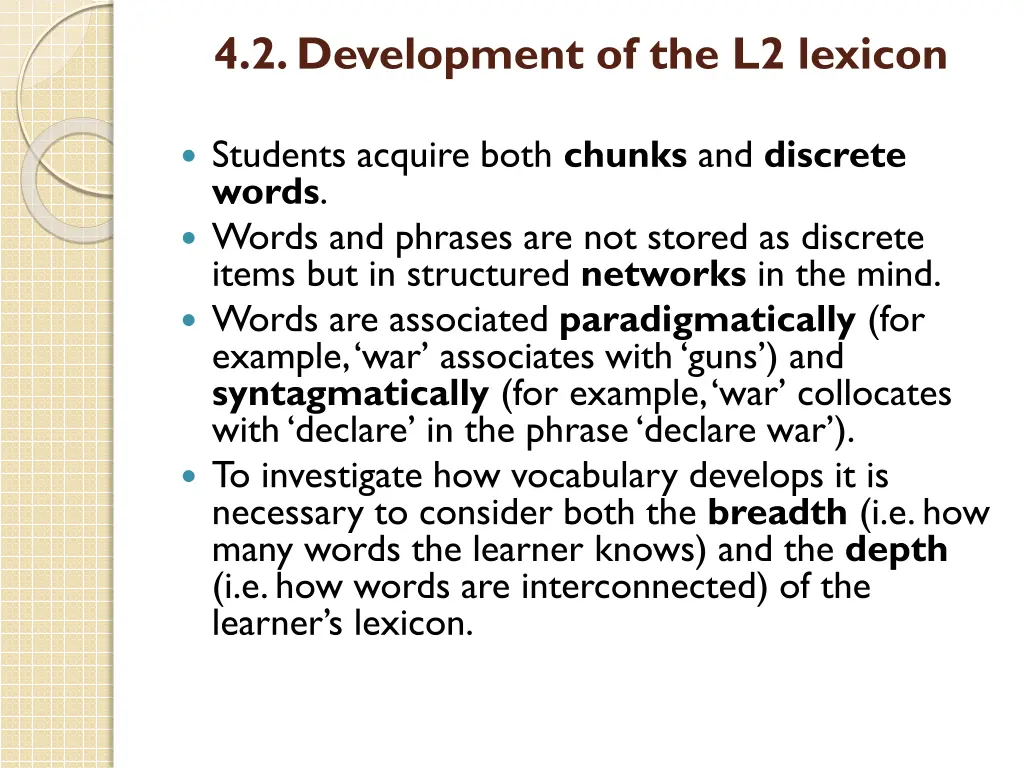 4 2 development of the l2 lexicon