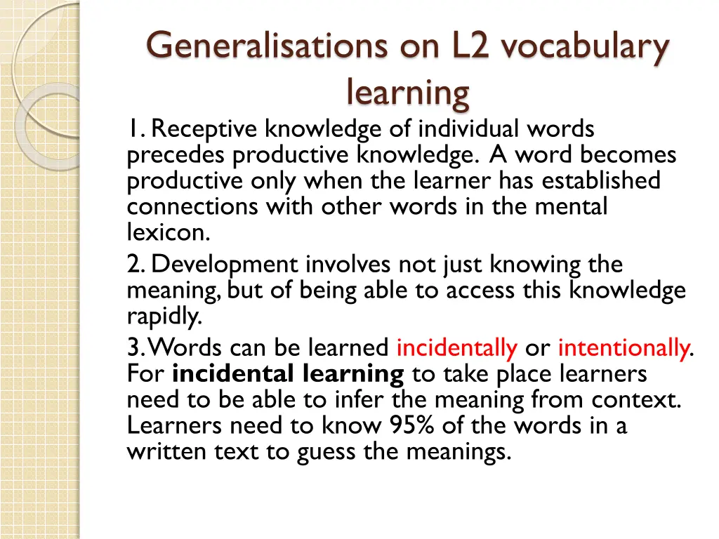 generalisations on l2 vocabulary learning