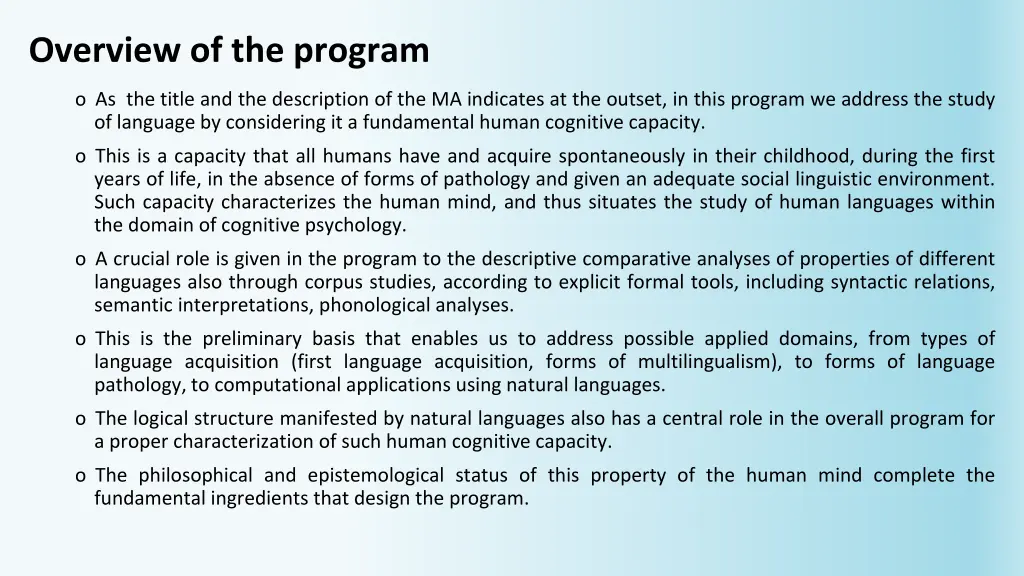 overview of the program 1