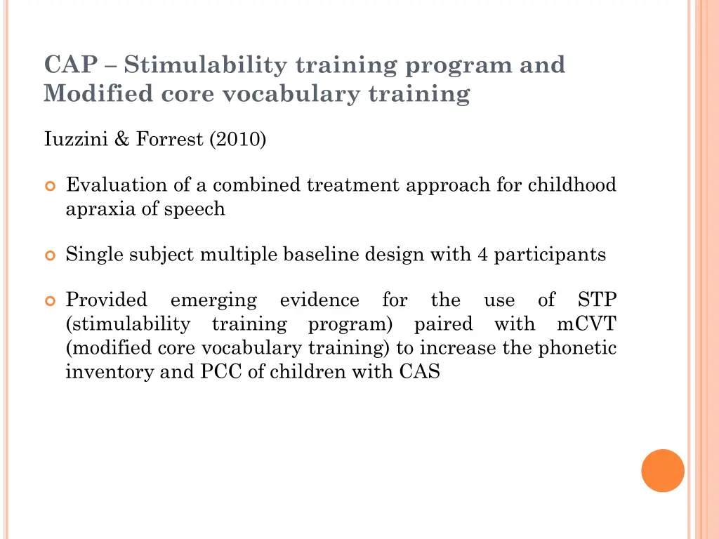 cap stimulability training program and modified