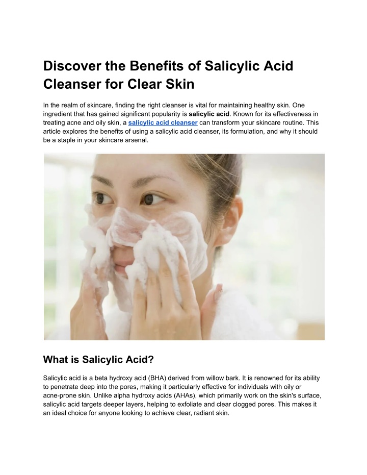 discover the benefits of salicylic acid cleanser