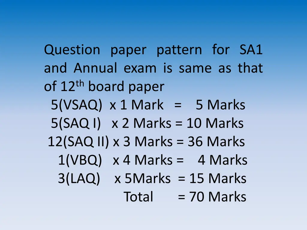 question paper pattern for sa1 and annual exam