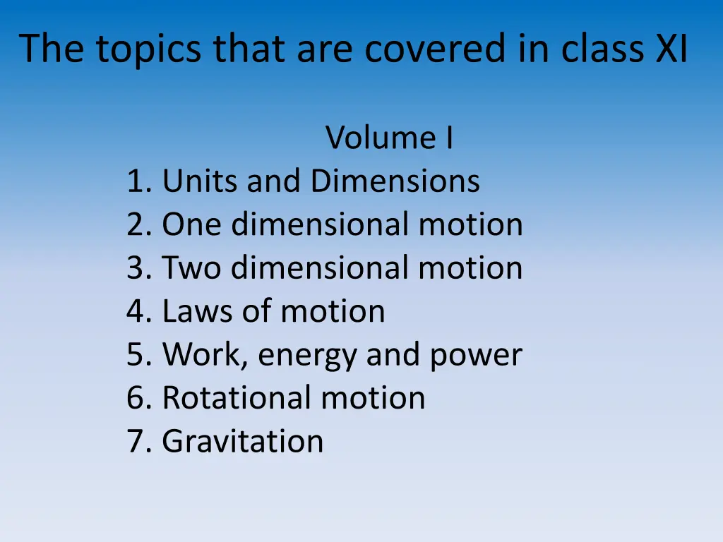 the topics that are covered in class xi