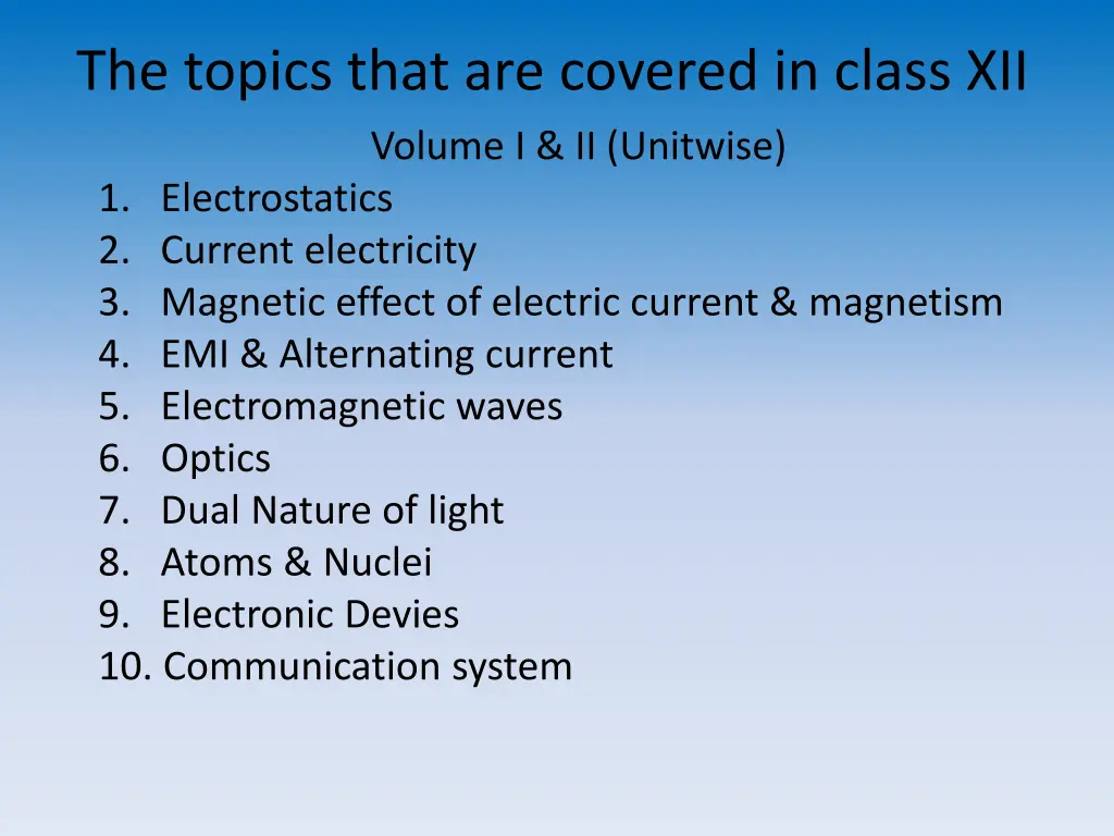 the topics that are covered in class xii