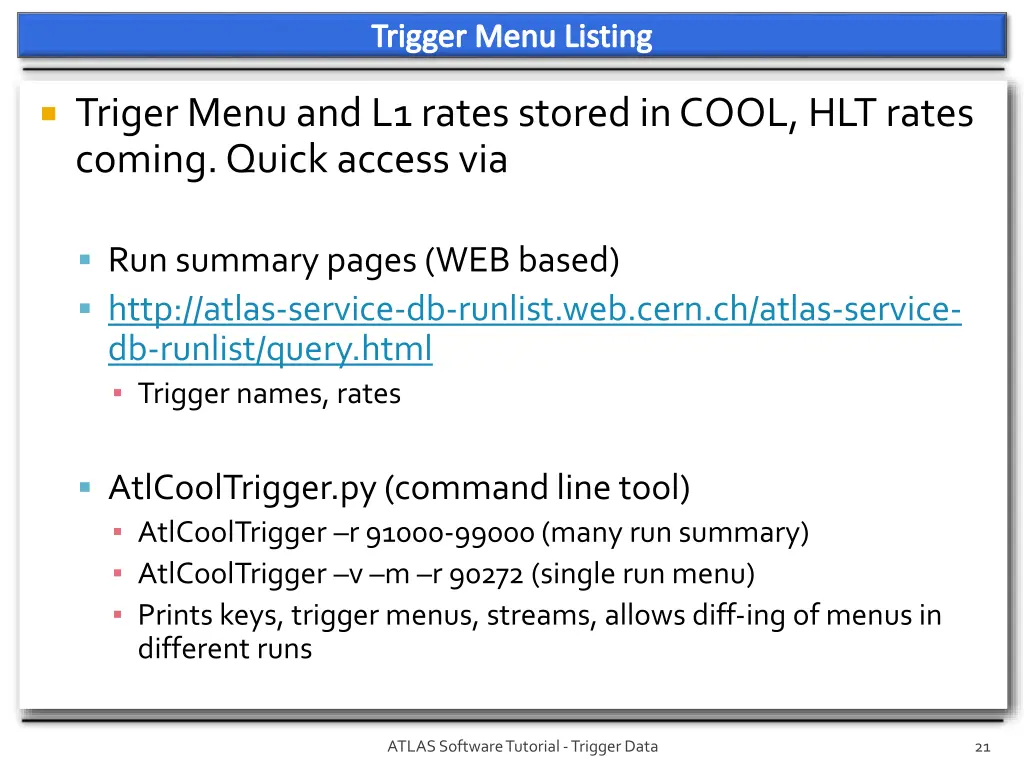 trigger menu listing