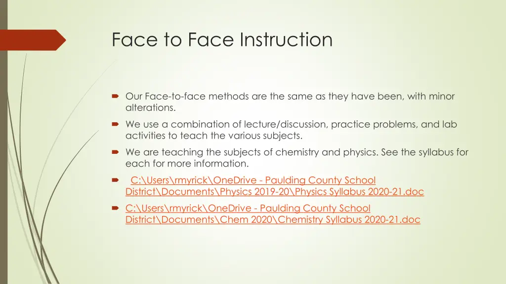 face to face instruction