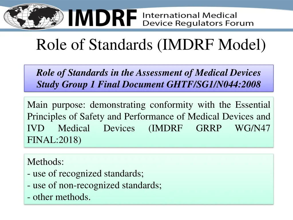 role of standards imdrf model