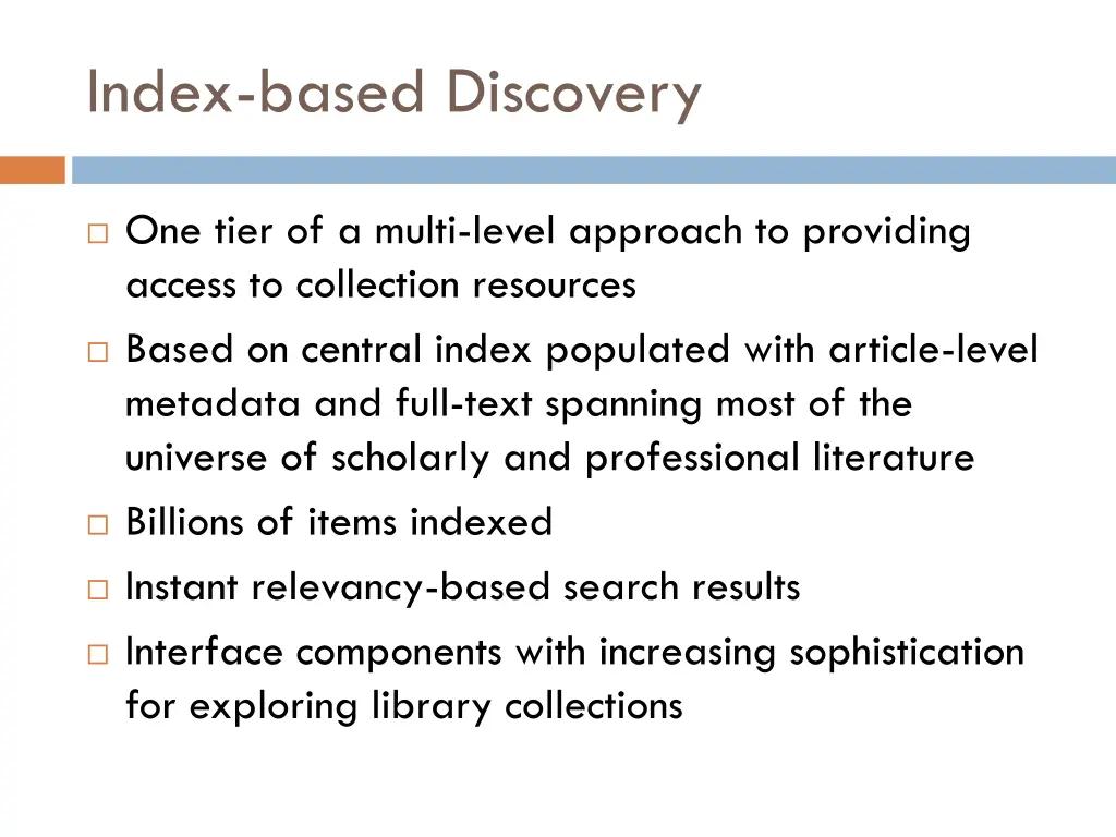 index based discovery