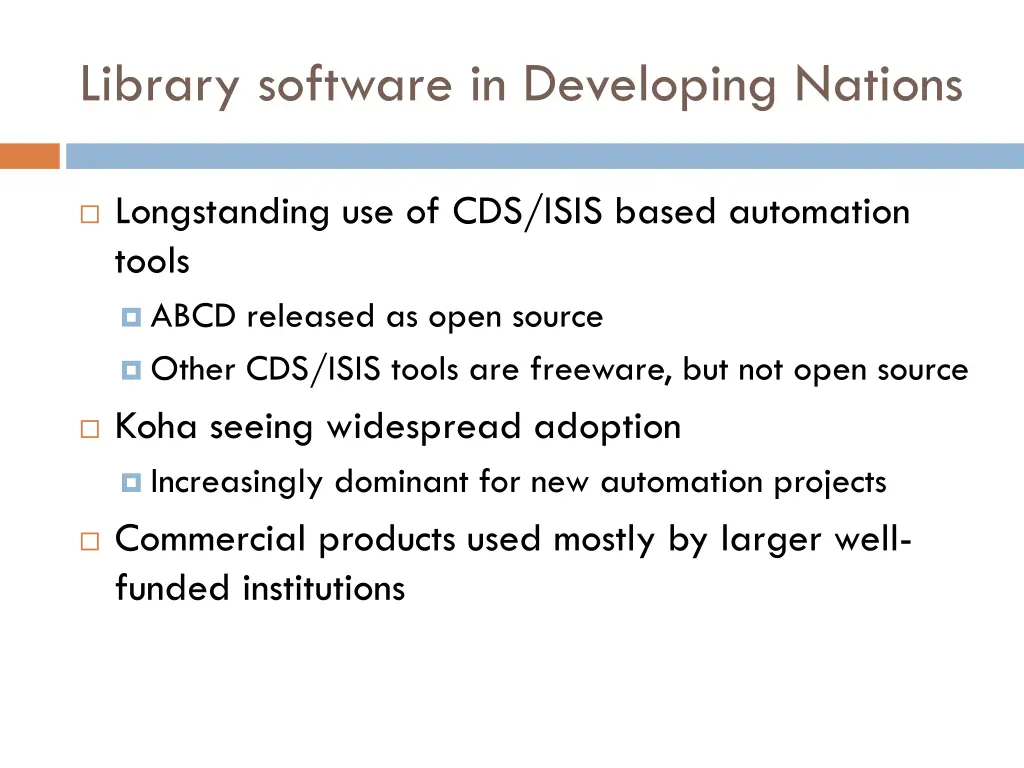 library software in developing nations