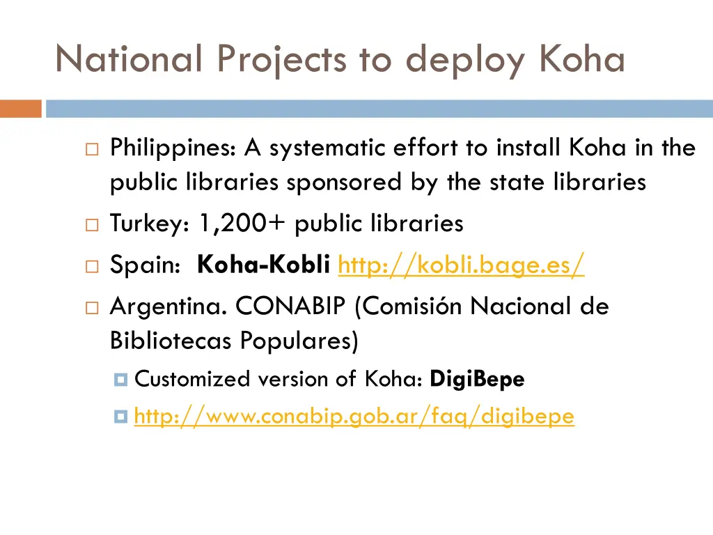 national projects to deploy koha