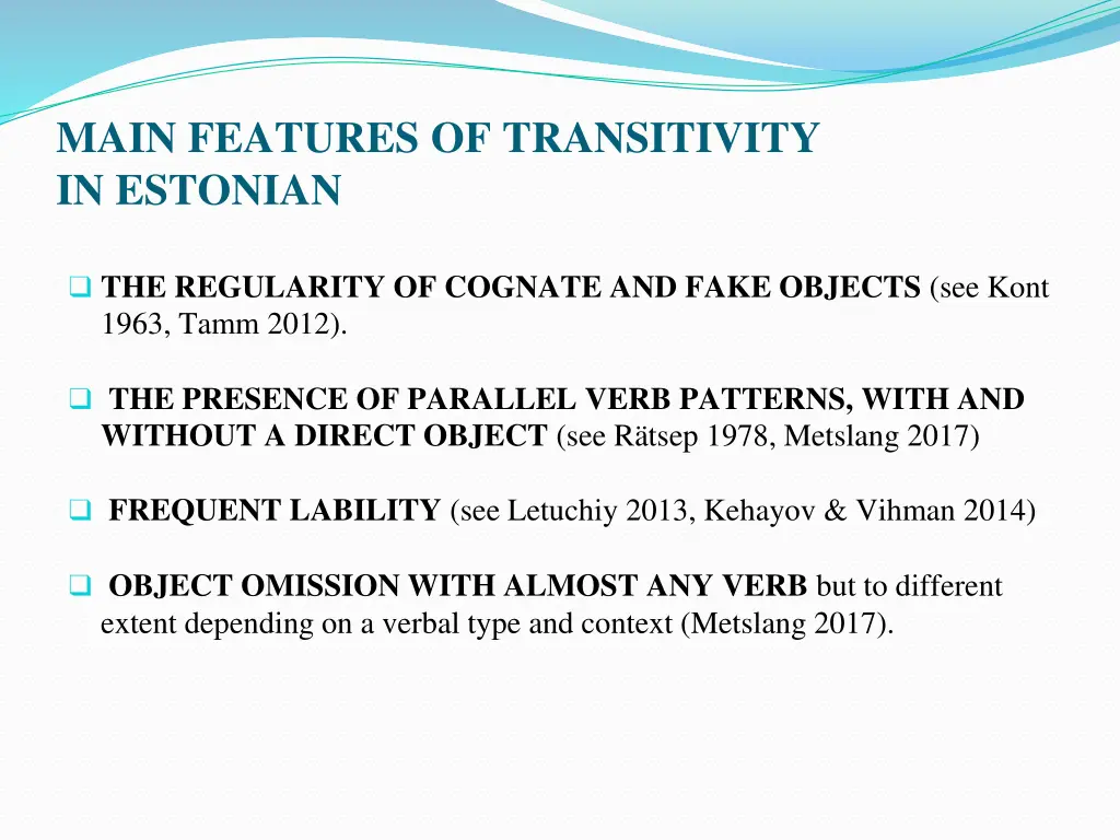 main features of transitivity in estonian