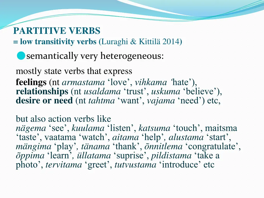 partitive verbs low transitivity verbs luraghi