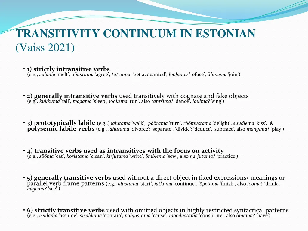 transitivity continuum in estonian vaiss 2021